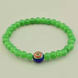 Браслет резинка з нефриту і лемпворку (19 см, зелений і синій, камені в формі кульки)
