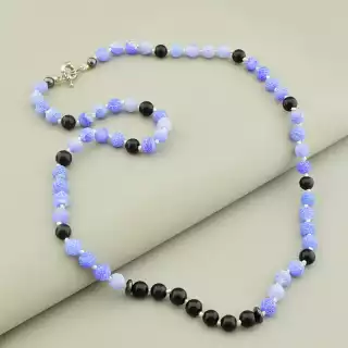 Намисто Агат Шунгіт (65 см, карабін, кулька, синій, чорний)