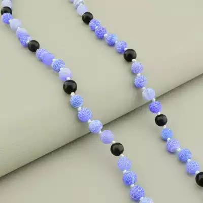 🏷️️ Намисто Агат Шунгіт (65 см, карабін, кулька, синій, чорний) F-104907