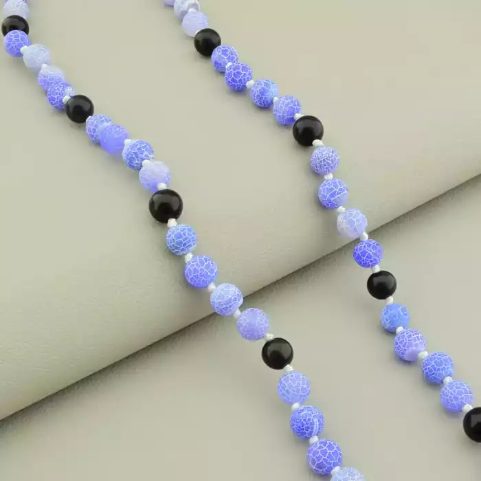 🏷️️ Намисто Агат Шунгіт (65 см, карабін, кулька, синій, чорний) ss_104907