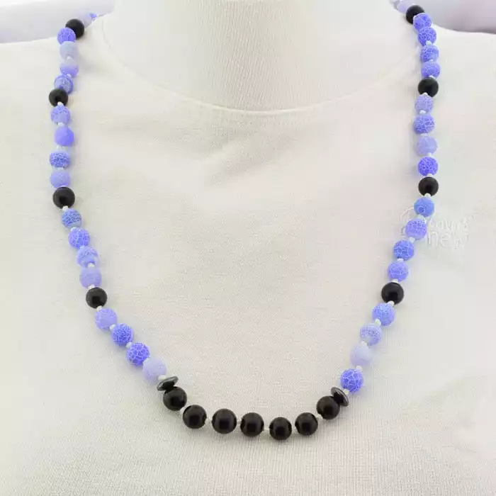 🏷️️ Намисто Агат Шунгіт (65 см, карабін, кулька, синій, чорний) ss_104907