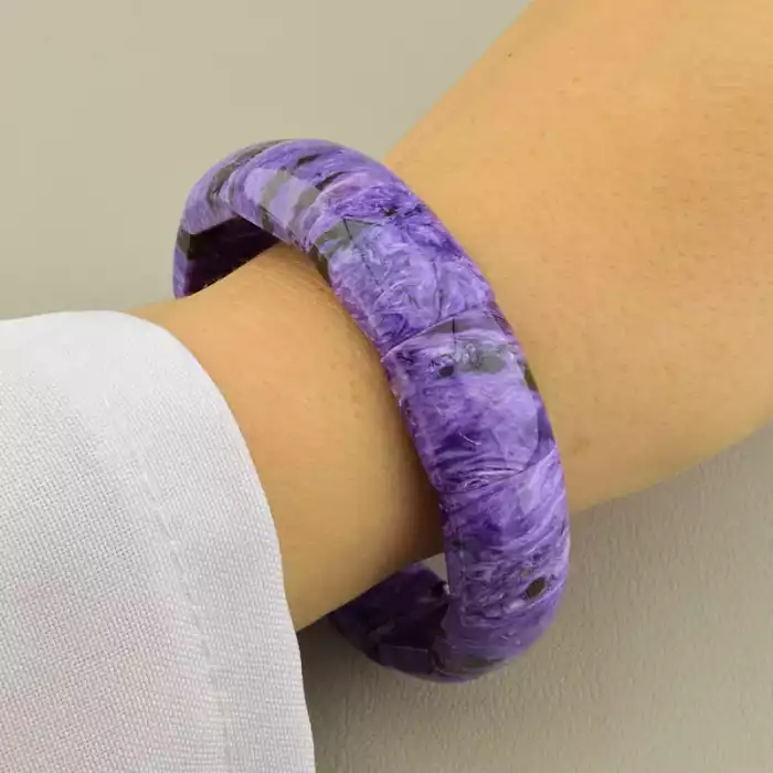 🏷️️ Браслет чароїт (19,5 см, резинка, 18х15 мм, фіолетовий) ss_105216