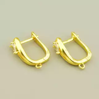 Швензи Пара Фіаніт 17х5мм. (позолота 18к лимонна) англійська застібка