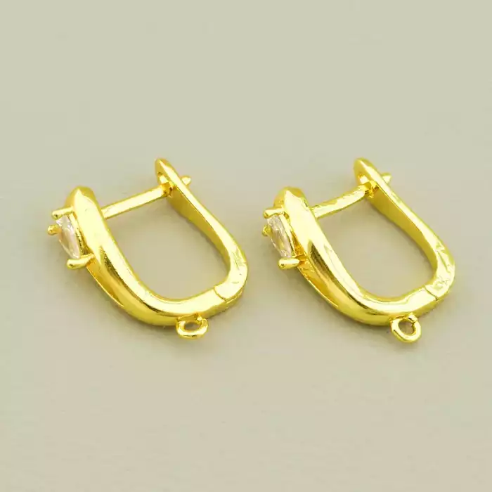 🏷️️ Швензи Пара Фіаніт 17х5мм. (позолота 18к лимонна) англійська застібка F-105625