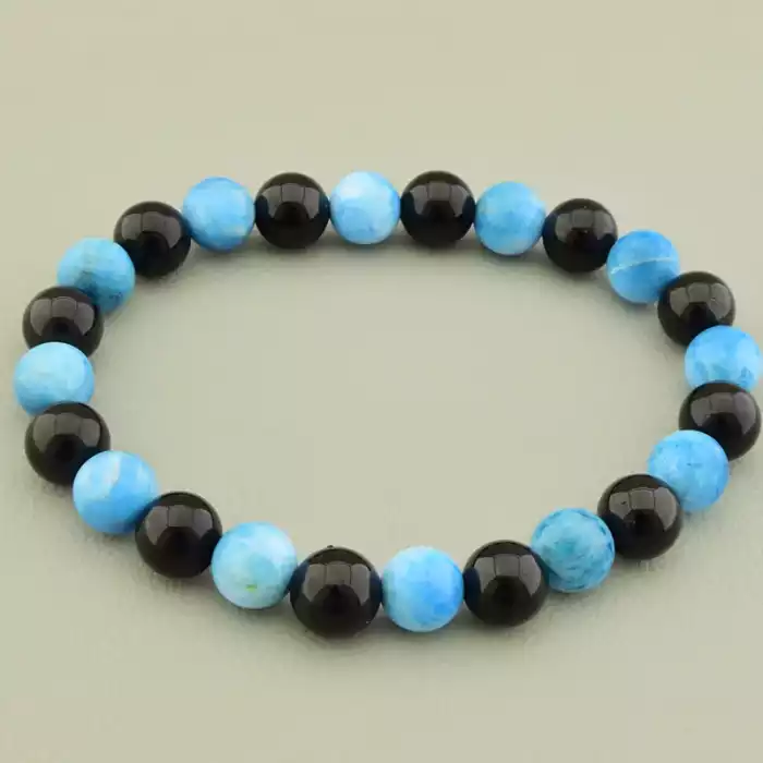 🏷️️ Браслет на резинці Турмалін, Ларімар, Апатит 18 см F-105725