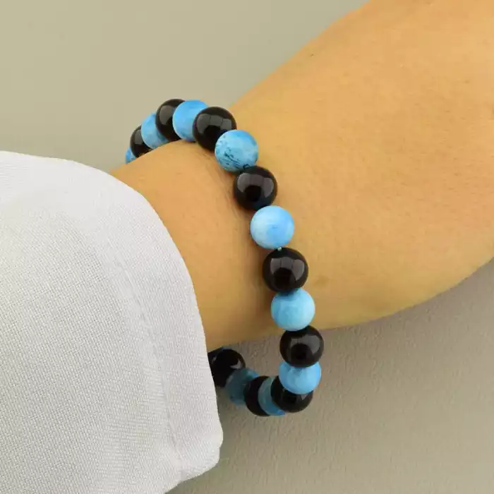 🏷️️ Браслет на резинці Турмалін, Ларімар, Апатит 18 см F-105725