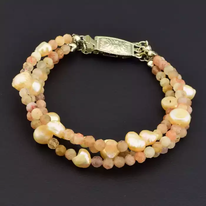 🏷️️ Браслет Сонячний камінь, Перли 18 см F-105825