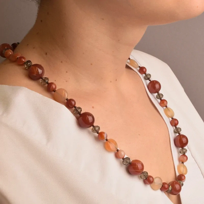 🏷️️ Намисто Сердолік, Чеський кришталь 58 см. ss_91043