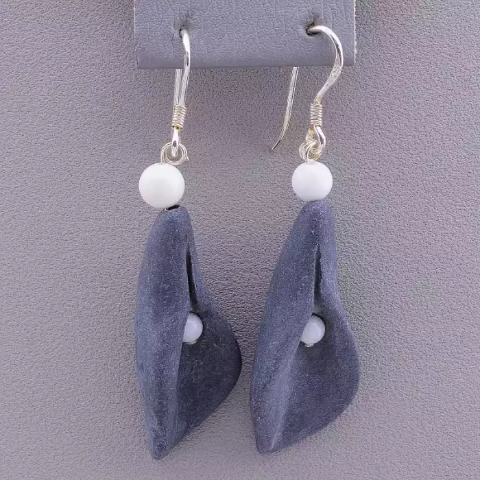 🏷️️ Сережки петля Шунгіт 60х15 срібло (925) ss_106334