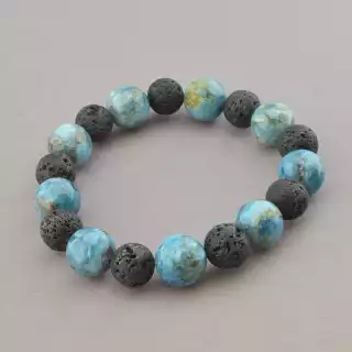 Браслет резинка Апатит, Лава 20 см