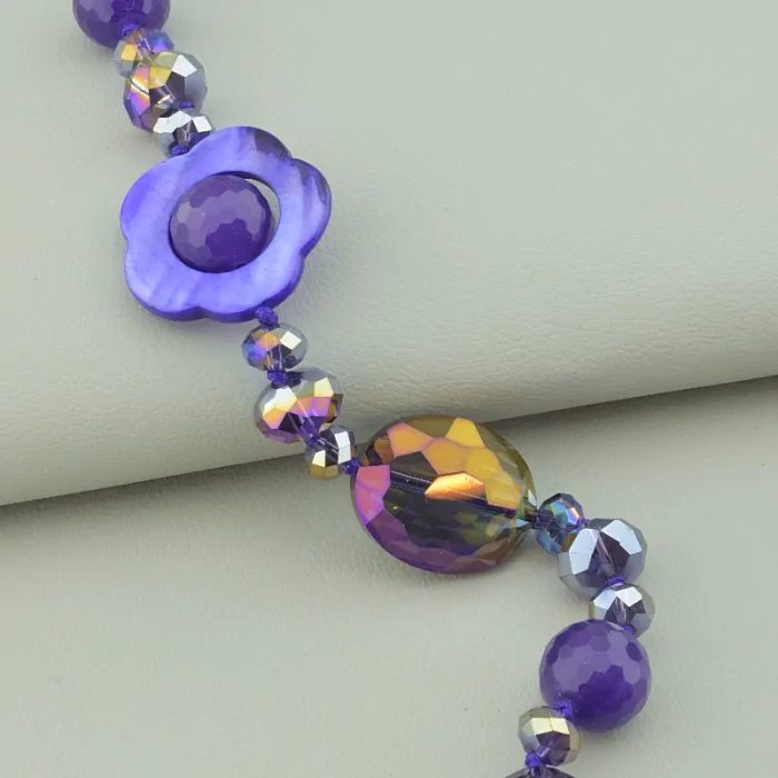 🏷️️ Намисто Агат, Перламутр, Чеський кришталь 55 см. ss_93835