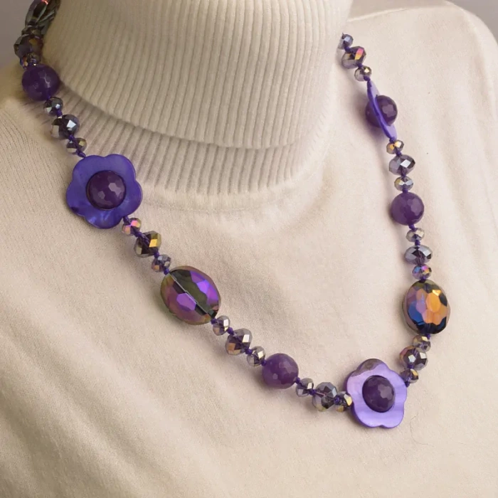 🏷️️ Намисто Агат, Перламутр, Чеський кришталь 55 см. ss_93835