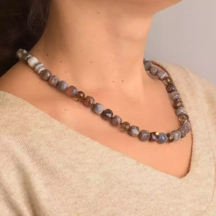 🏷️️ Намисто Агат, Чеський кришталь 48 см. (срібло 925 проба) ss_94416