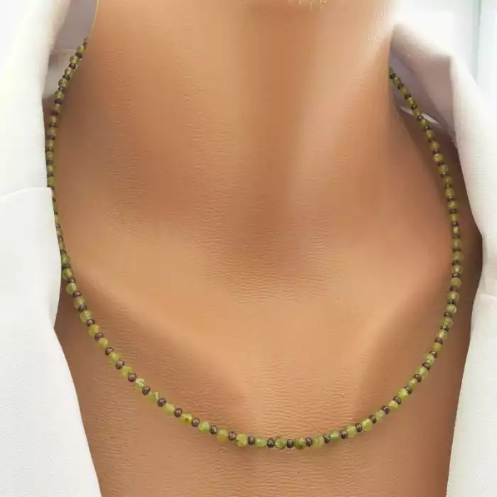 🏷️️ Намисто з гранатом грань (47 см, бордово-зелений, срібло 925, карабін) ss_104708