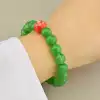 🏷️️ Браслет резинка з кварцу і лемпворку (18 см, зелений і червоний, камені в формі кульки) F-104808
