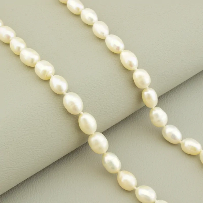 🏷️️ Намисто з перлин (44 см, з карабіном, сталь, 11х9 мм, білий, срібний, А+) ss_105217