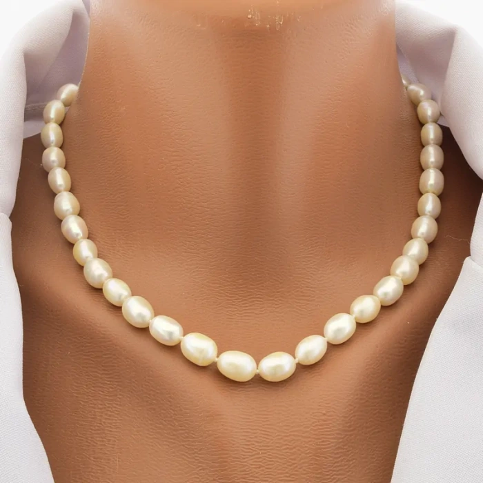 🏷️️ Намисто з перлин (44 см, з карабіном, сталь, 11х9 мм, білий, срібний, А+) ss_105217