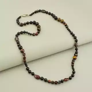 Намисто мінімалістичне Турмалін, Бичаче око, Тигрове око 63 см