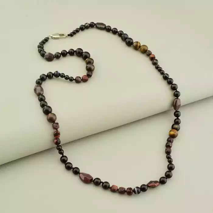 🏷️️ Намисто Турмалін, Бичаче око, Тигрове око 63 см ss_105726