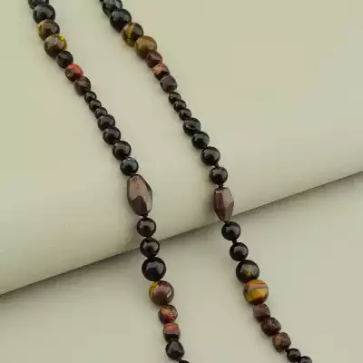 🏷️️ Намисто мінімалістичне Турмалін, Бичаче око, Тигрове око 63 см F-105726