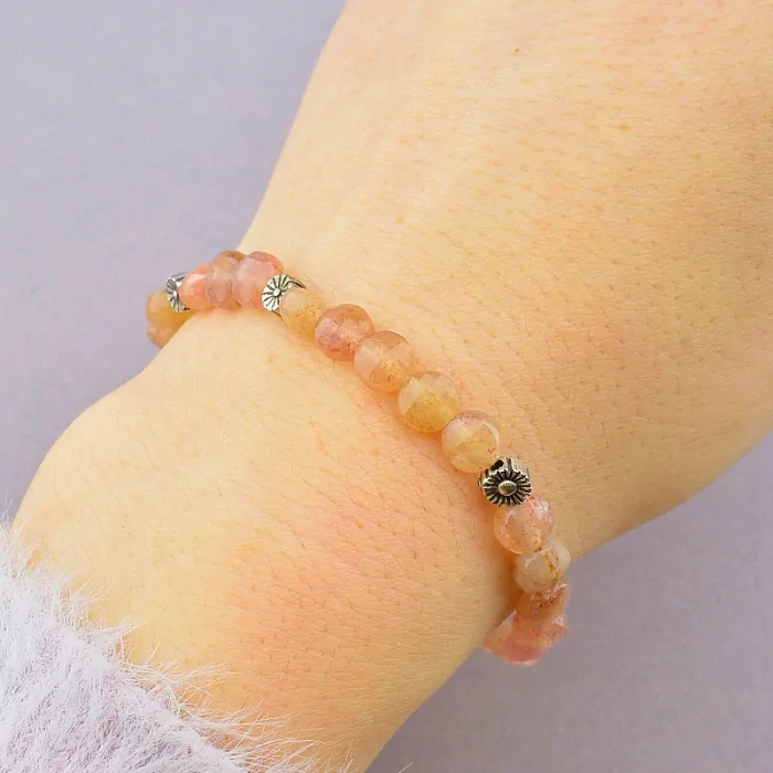 🏷️️ Браслет резинка Полуничний кварц 17 см (срібло 925 проба) ss_71002