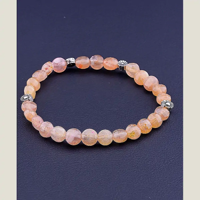 🏷️️ Браслет резинка Полуничний кварц 17 см (срібло 925 проба) ss_71002