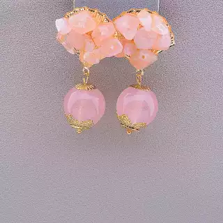 Сережки пусети Stainless Steel Рожевий кварц