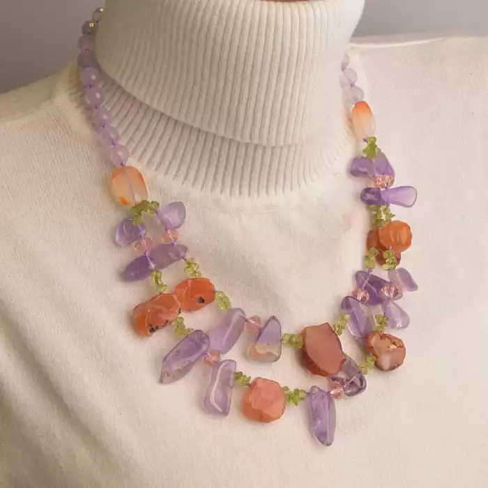 🏷️️ Намисто Сердолік, Аметист, Пренит 51 см ss_53640