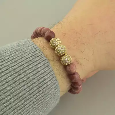 🏷️️ Браслет резинка Яшма 22 см. (позолота 18к) F-101711