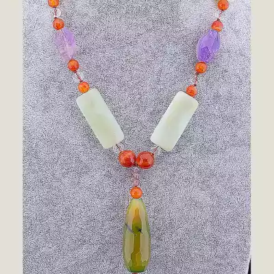 🏷️️ Намисто Нефрит, Агат, Сердолік 52 см F-54863