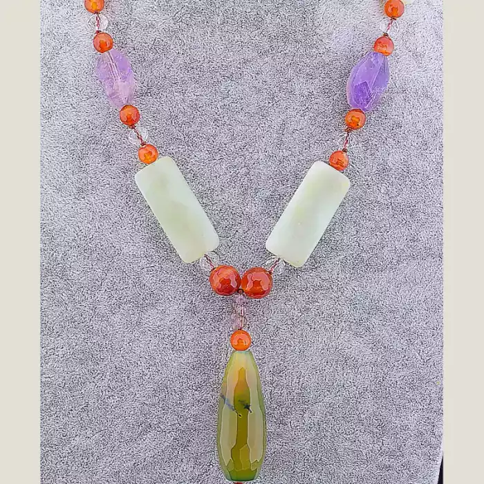 🏷️️ Намисто Нефрит, Агат, Сердолік 52 см ss_54863