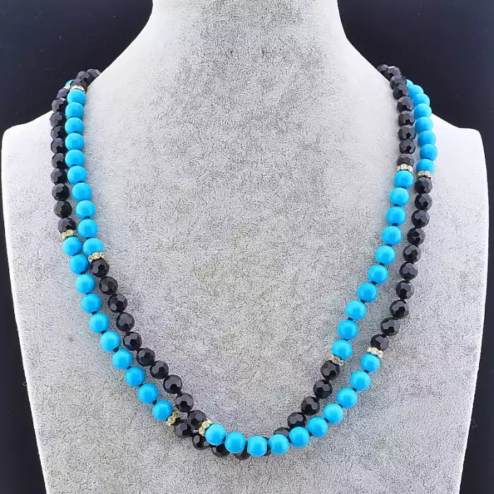 🏷️️ Намисто Бірюза, Чеський кришталь 125 см ss_77733