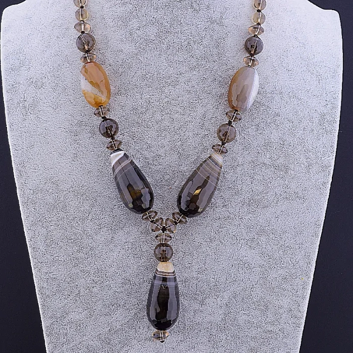 🏷️️ Намисто Агат, Раухтопаз 56 см ss_79072