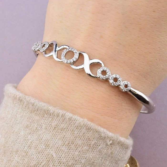 🏷️️ Браслет шарнірний Xuping Фіаніт 17 см (родій) ss_68381