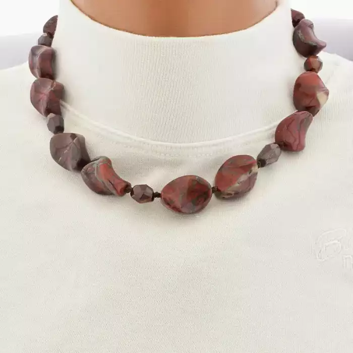 🏷️️ Намисто Яшма Бичаче око (41 см, карабін, кулька, коричневий) ss_104909