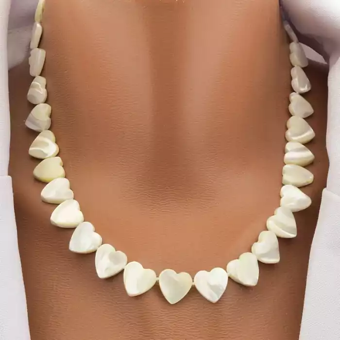 🏷️️ Намисто перламутр (44 см, карабін, молочний, срібний, сталь) ss_105009