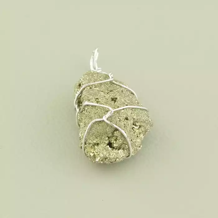 🏷️️ Кулон пірит у дроті (40х20 мм, золотий, срібний, метал) ss_105111