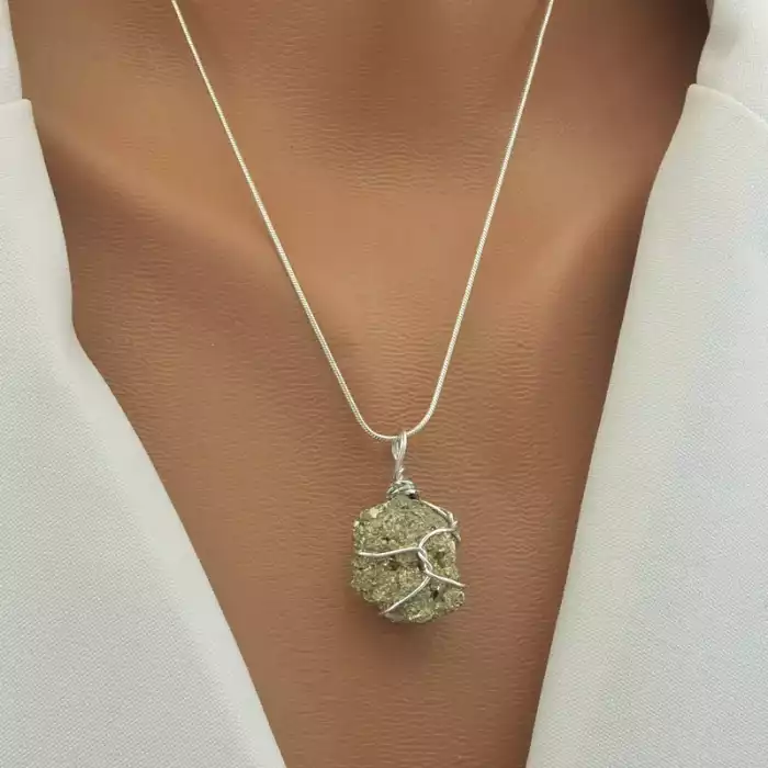 🏷️️ Кулон пірит у дроті (40х20 мм, золотий, срібний, метал) ss_105111