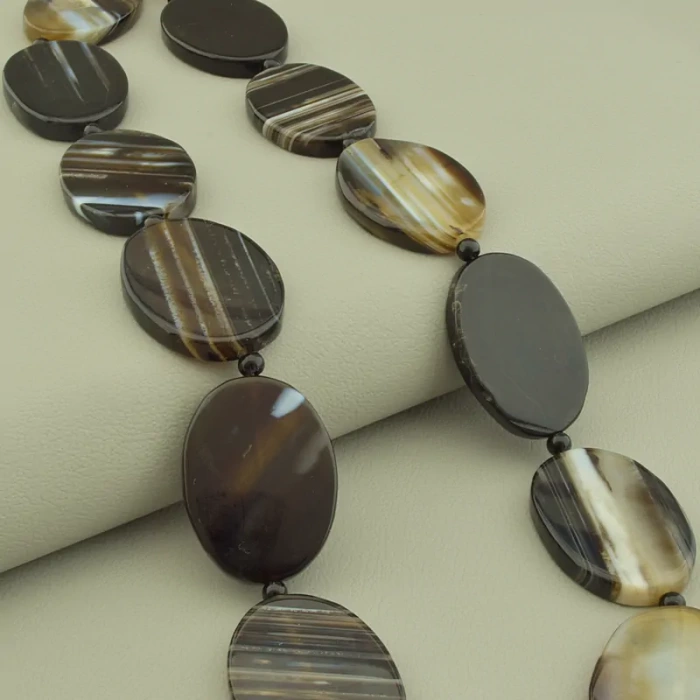 🏷️️ Намисто агат (55 см, з карабіном, сталь, 35х25 мм, чорний, сірий, срібний) ss_105218