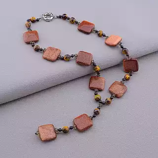 Намисто Тигрове око, Золотий Пісок, Чеський кришталь 46 см