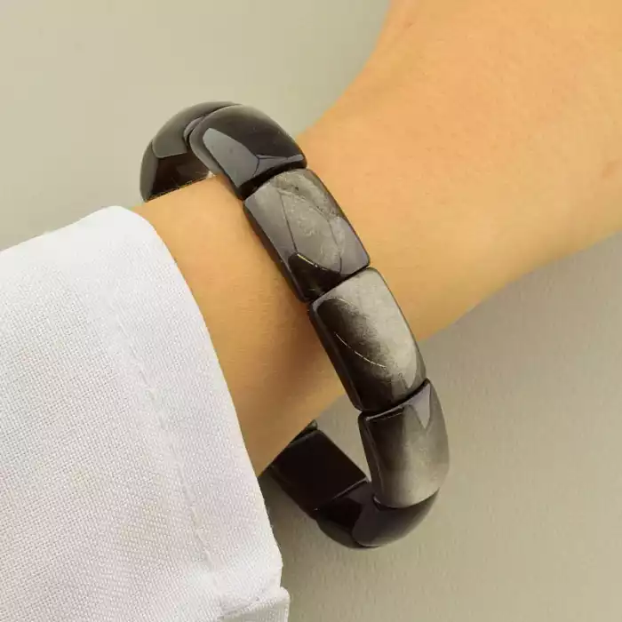 🏷️️ Браслет на резинці Обсідіан 19 см F-105523