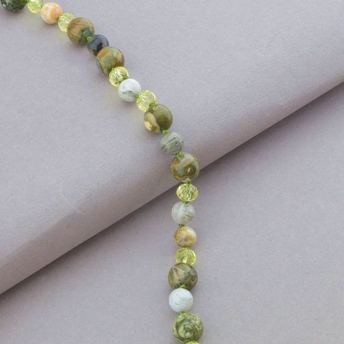 🏷️️ Намисто Яшма, Чеський кришталь 56 см. ss_91045