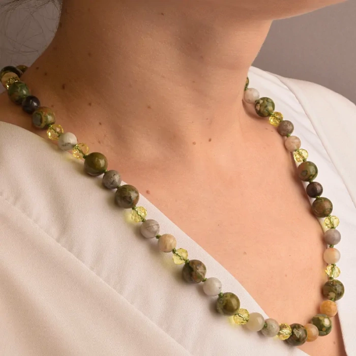 🏷️️ Намисто Яшма, Чеський кришталь 56 см. ss_91045