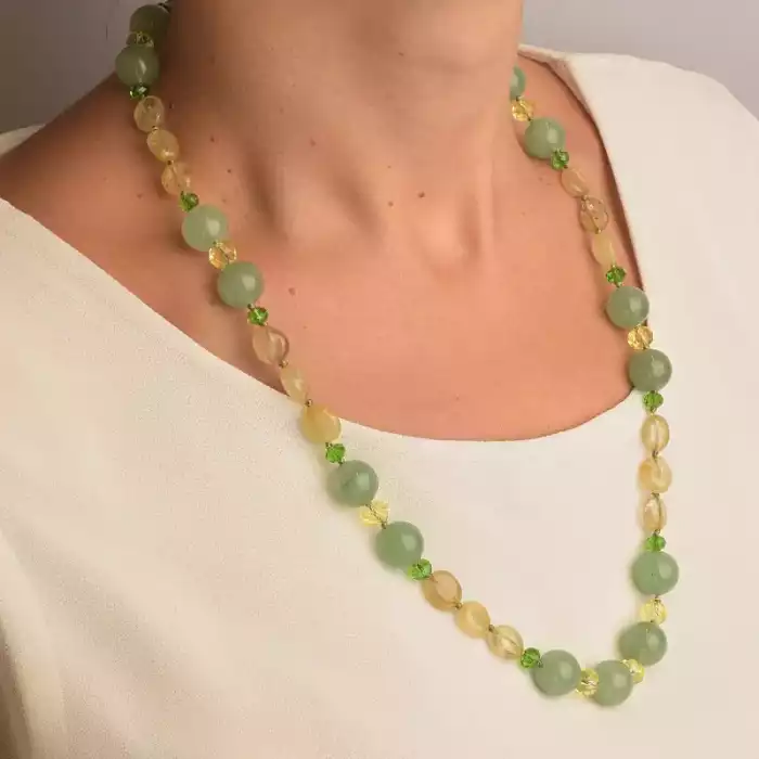 🏷️️ Намисто Нефрит, Цитрин, Чеський кришталь 58 см. (срібло 925 проба) ss_91145