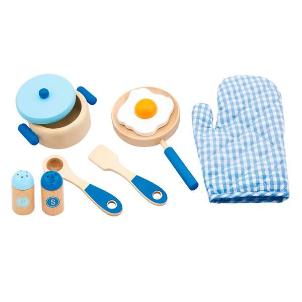 Дитячий кухонний набір Viga Toys Іграшковий посуд із дерева блакитний (50115) 50115 50115