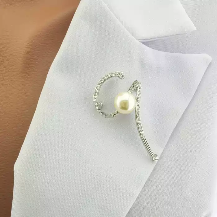 🏷️️ Брошка біла Майорка, Фіаніт ss_103144