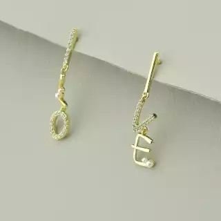 Сережки асиметричні пусети Xuping Фіаніт (позолота 18к лимонна)