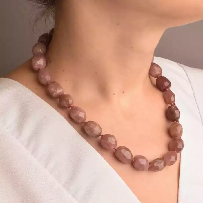 🏷️️ Намисто Полуничний кварц 45 см. ss_90217