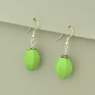 Сережки петля з підвіскою бірюза (43х14 мм, з петлею, метал, зелений, срібний)