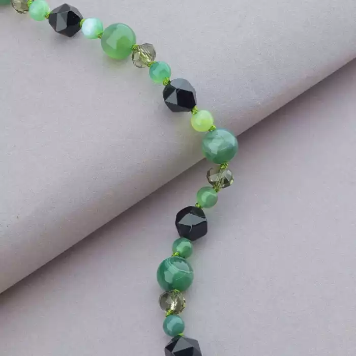 🏷️️ Намисто Агат, Чеський кришталь 56 см. ss_91046